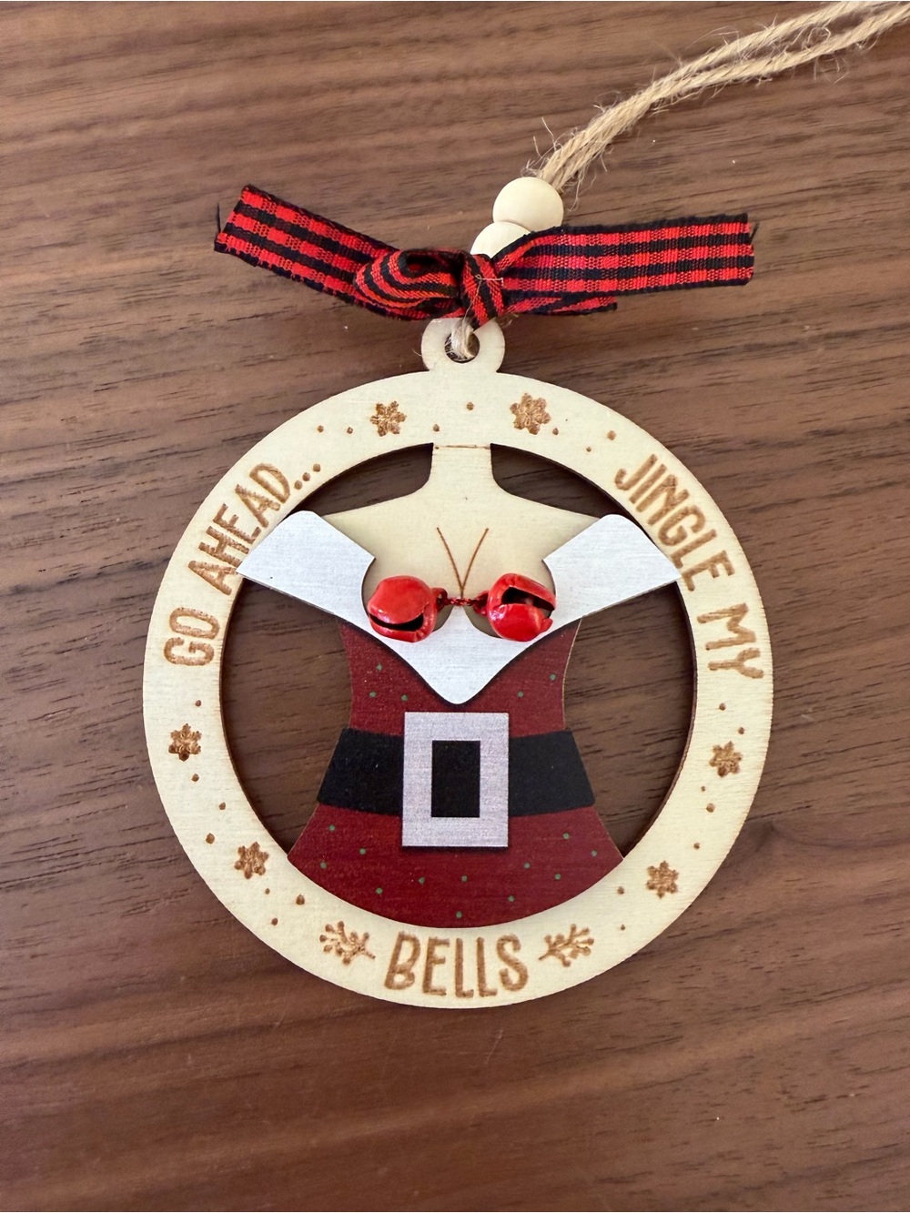 Go Ahead Jingle My Bells Wooden Santa Christmas Ornament New